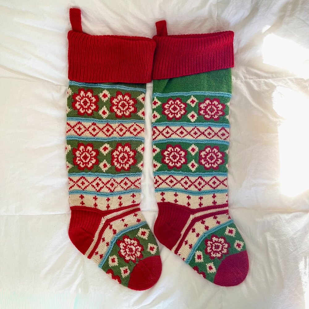 Two Garnet Hill Handknit Wool Stockings